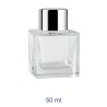 Flacone diffusore quadrato 50 ml trasparente con tappo forato argento e sotto tappo Ragstore