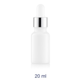 Flacone contagocce 20 ml bianco opale in vetro con tappo argento per sieri e oli essenziali Ragstore