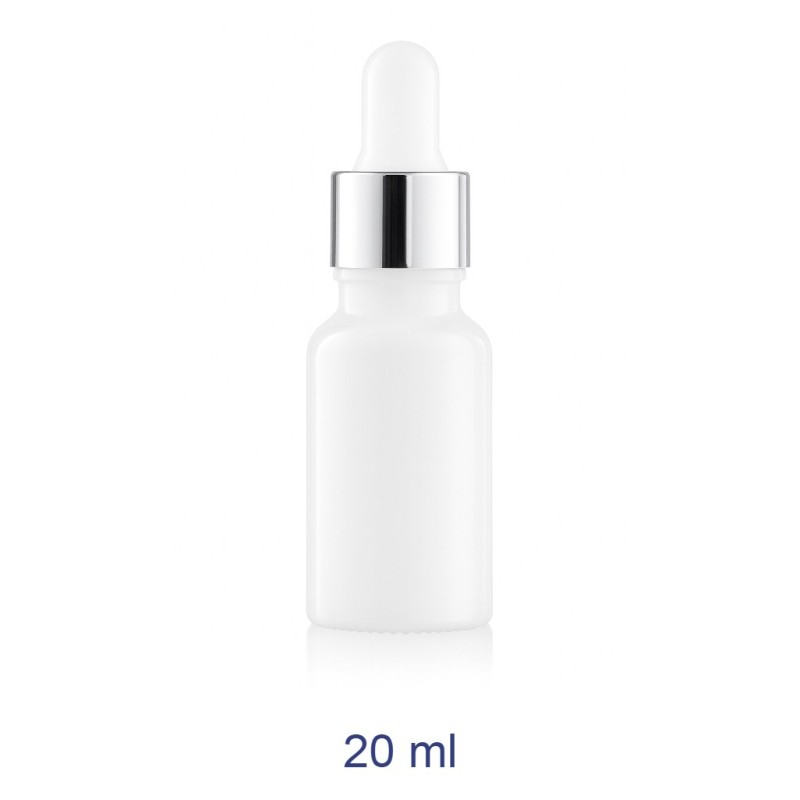 Flacone contagocce 20 ml bianco opale in vetro con tappo argento per sieri e oli essenziali Ragstore