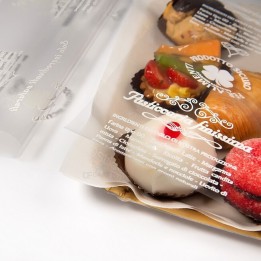 Foglia in polipropilene trasparente per pasticceria con stampa Pasticceria Finissima