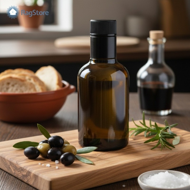 Bottiglia vetro verde Barrique 250 ml per olio EVO, perfetta per cucina mediterranea, bomboniere e confezioni regalo