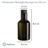 Dimensioni bottiglia olio Barrique da 250 ml completa di tappo versatore anti frode