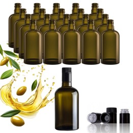 Set 20 bottiglie in vetro scuro modello Barrique da 500 ml complete di tappi anti frode