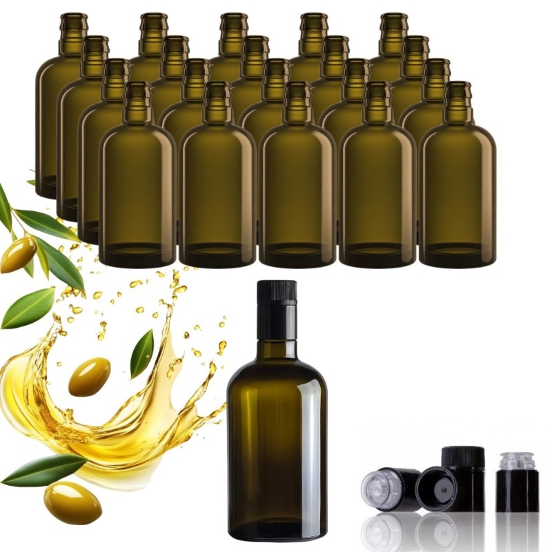 Set 20 bottiglie in vetro scuro modello Barrique da 500 ml complete di tappi anti frode