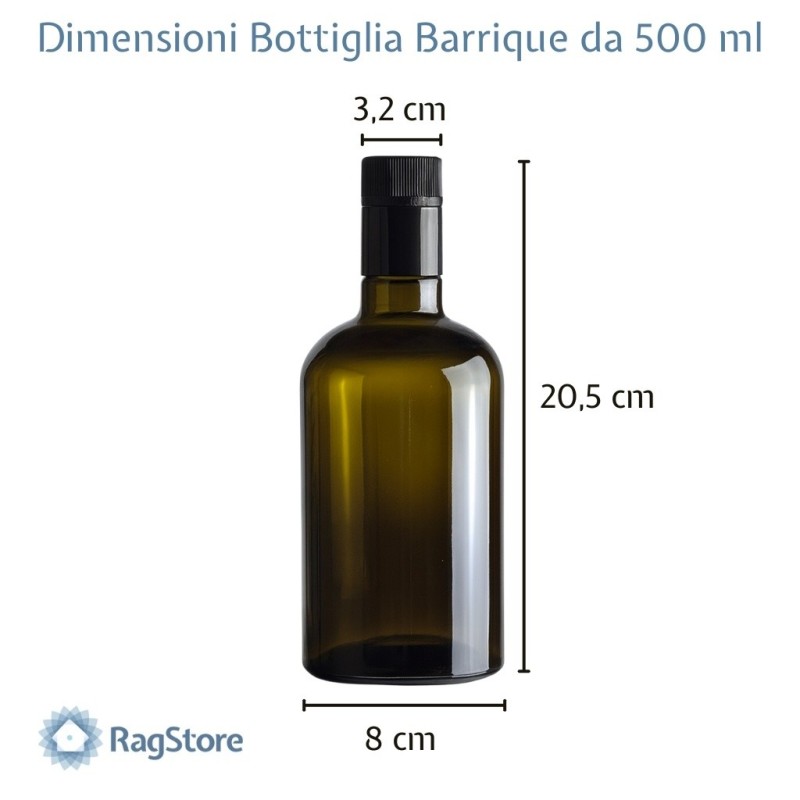 Dimensioni bottiglia per olio modello Barrique da 500 ml
