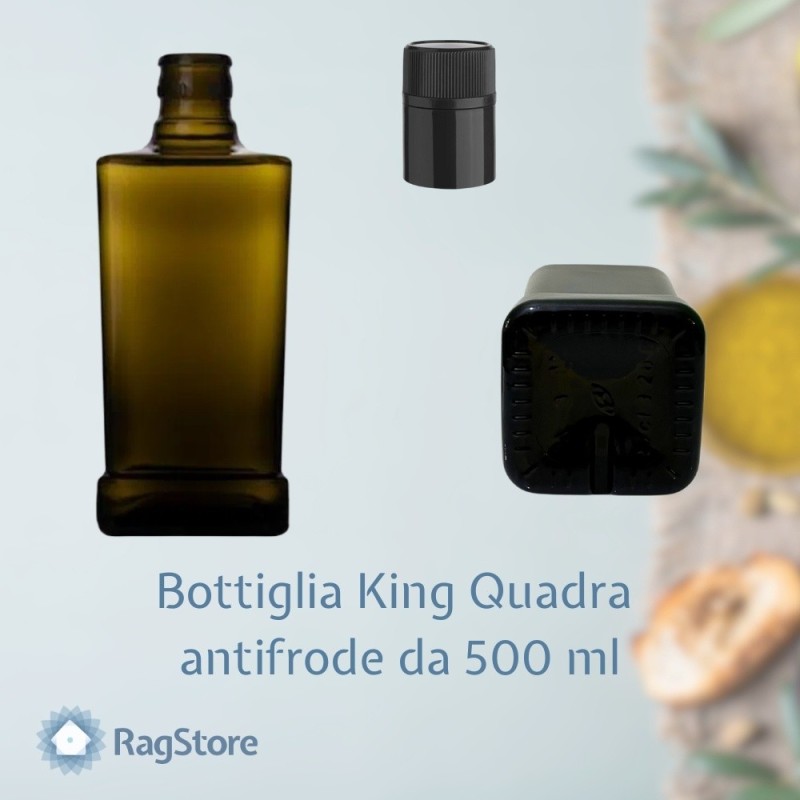 Dettaglio tappo Guala nero su bottiglia King Quadra 500 ml – chiusura sicura e professionale