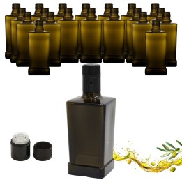 Set 20 Bottiglie King Quadra 500 ml in vetro verde scuro con tappo Guala nero – ideale per olio EVO e liquori artigianali