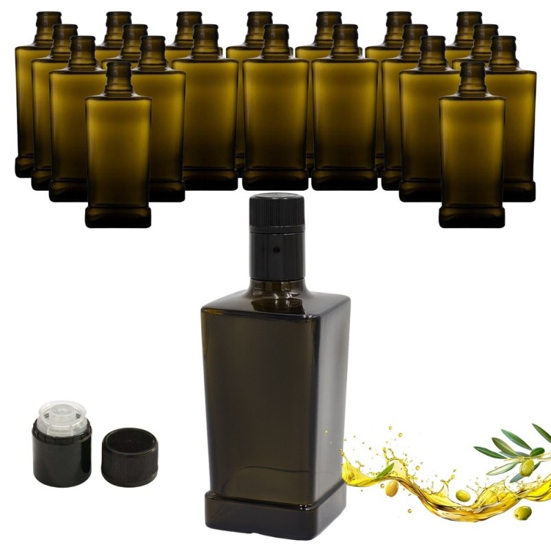 Set 20 Bottiglie King Quadra 500 ml in vetro verde scuro con tappo Guala nero – ideale per olio EVO e liquori artigianali