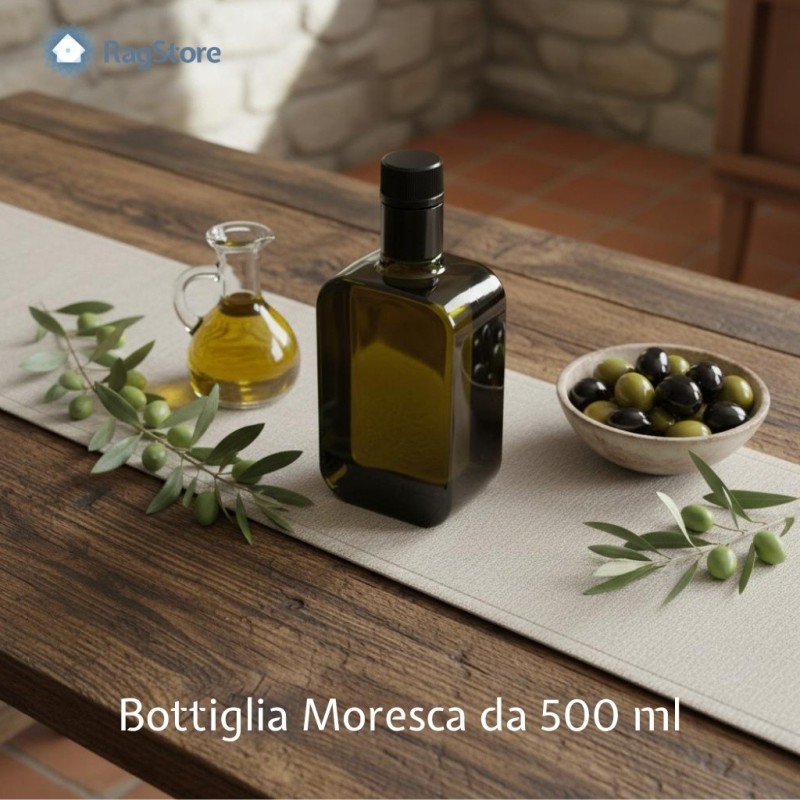 Bottiglia vetro scuro per olio modello Moresca da 500 ml completa di tappo anti frode