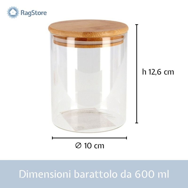 Dimensioni del barattolo in vetro cilindrico da 600 ml con tappo ermetico legno