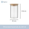 Dimensioni del barattolo contenitore in vetro cilindrico borosilicato da 220 ml