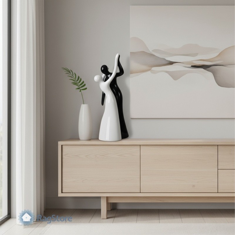 Statuine coppia Ballerini in porcellana Bianco Nero soprammobili in soggiorno moderno