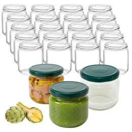 Kit 20 Barattoli Vetro 370 ml Ø82 con Tappi Twist-Off Verdi con Flip