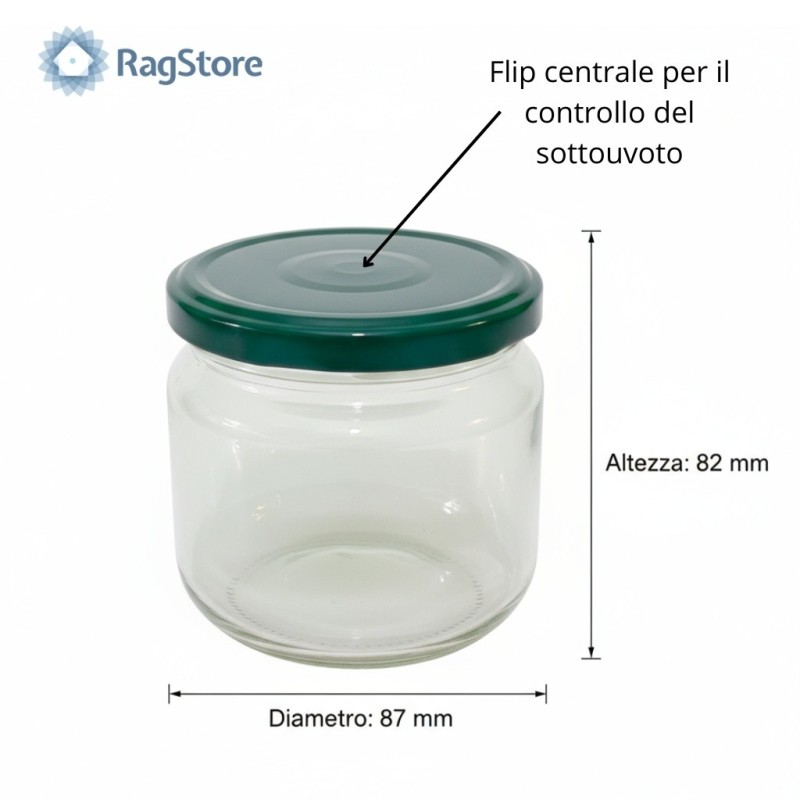 Dimensioni del barattolo da 370 ml con tappo flip da 82 mm