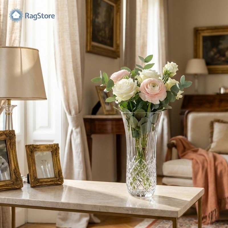 Vaso Opera RCR con fiori su tavolo elegante