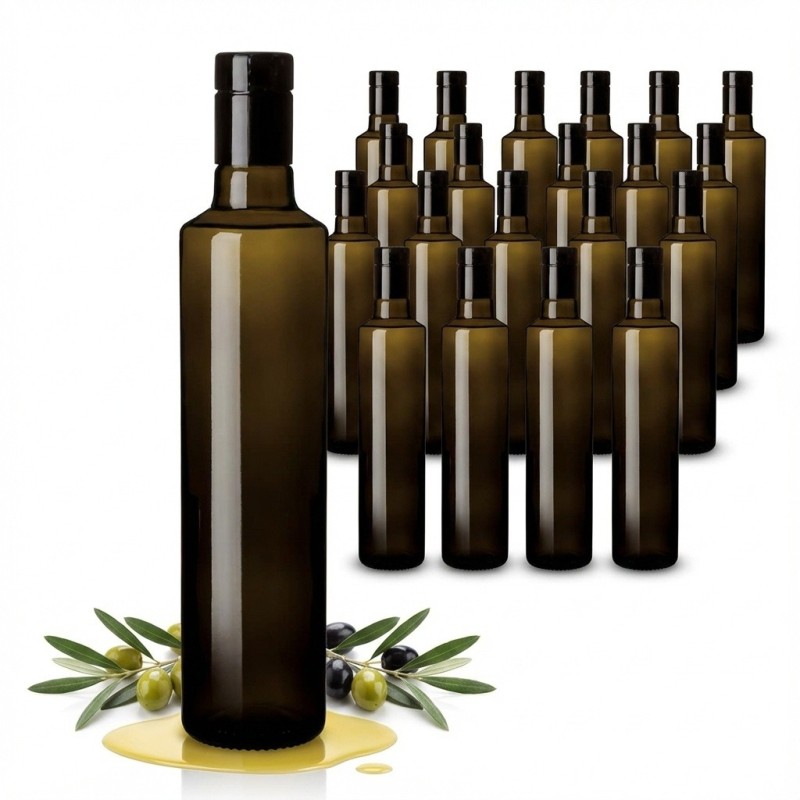 set 20 bottiglie dorica cilindrica 750 ml per olio evo con tappo anti frode nero