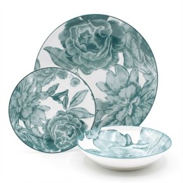Servizio piatti da tavola in porcellana 18 pezzi Bouquet Ottanio con decoro floreale