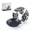Servizio piatti Eva in porcellana 18 pezzi bianco e nero con decoro tropicale foglie, set per 6 persone