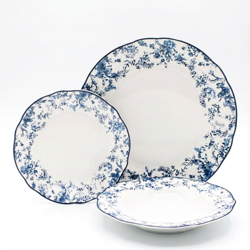 Servizio Piatti Porcellana 18 Pz Winston Blu – Design Floreale | Ragstore