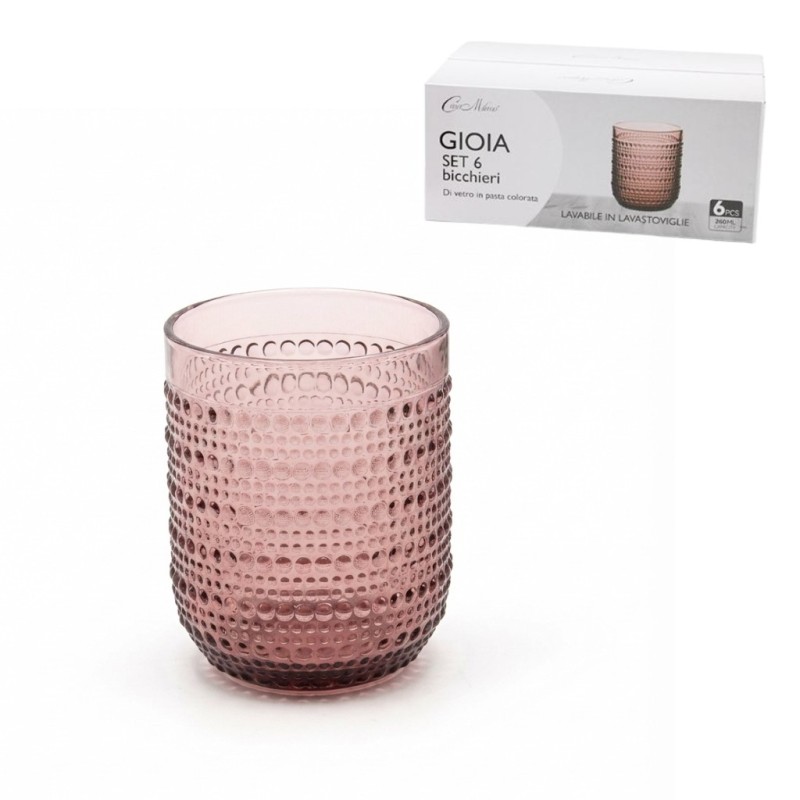 Confezione da 6 bicchieri in pasta di vetro colorata Rosa modello Gioia da 260 ml