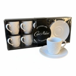 Set 6 tazzine da caffè in porcellana complete di piattino con decoro Foglia Intrecciata