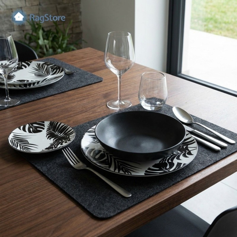 Servizio Piatti Porcellana Eva 18 Pz Bianco Nero | Ragstore