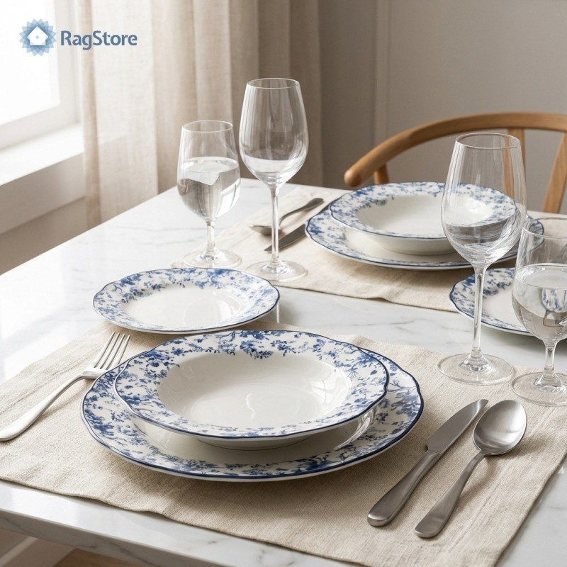 Servizio Piatti Porcellana 18 Pz Winston Blu – Design Floreale | Ragstore