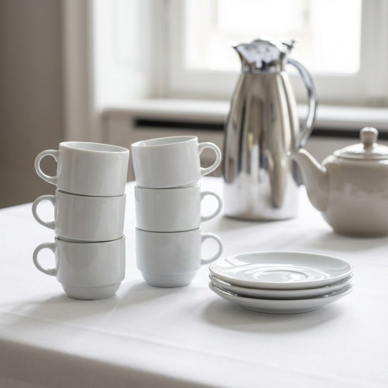 Set di tazzine da caffè impilabili su tavola elegante