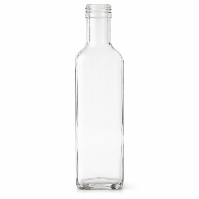 Bottiglia vetro quadrata Marasca trasparente da 250 ml - Rag Store