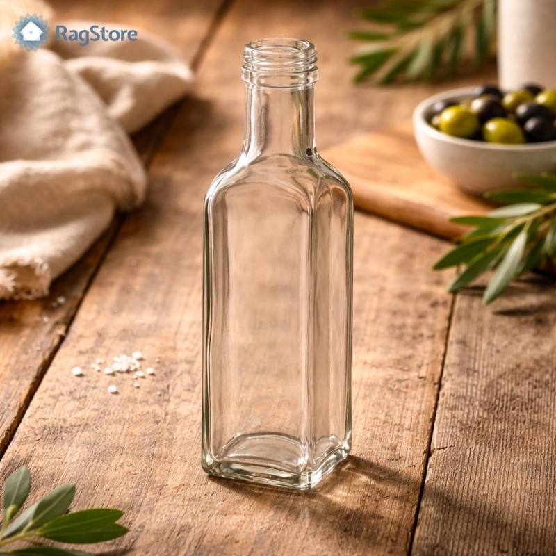 Bottiglia vetro quadrata Marasca trasparente da 250 ml - Rag Store