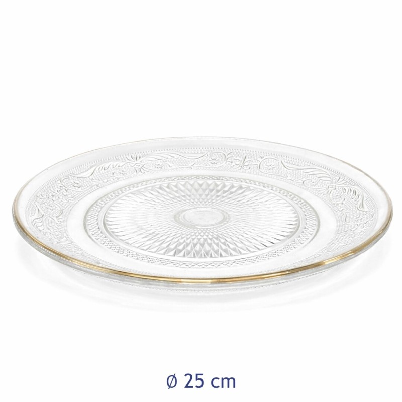 Piatto Porta Dolci Kira in Vetro Ø 25 cm Bordo Oro | RagStore