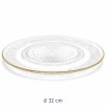 Piatto in vetro porta dolci Kira Ø 32 cm con lavorazione incisa e bordo color oro, ideale per torte e dessert eleganti