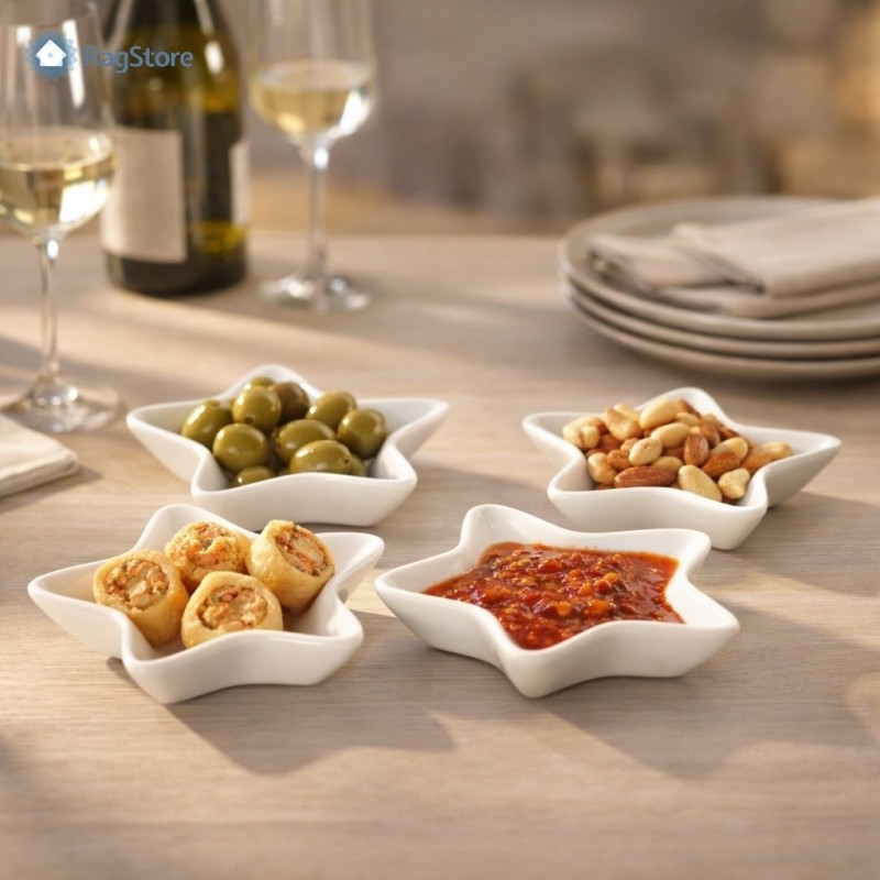 Antipastiera in Porcellana a Forma di Stella Ø 8 cm – Set 4 Pezzi