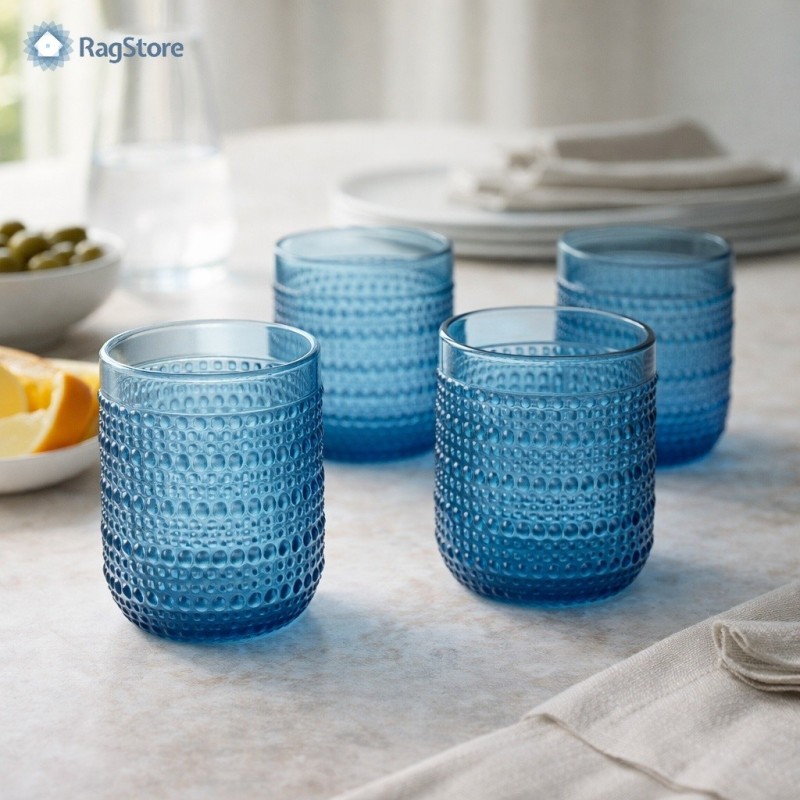 Bicchieri tumbler da tavola realizzati in vetro colorato azzurro - 260 ml Casa Milano