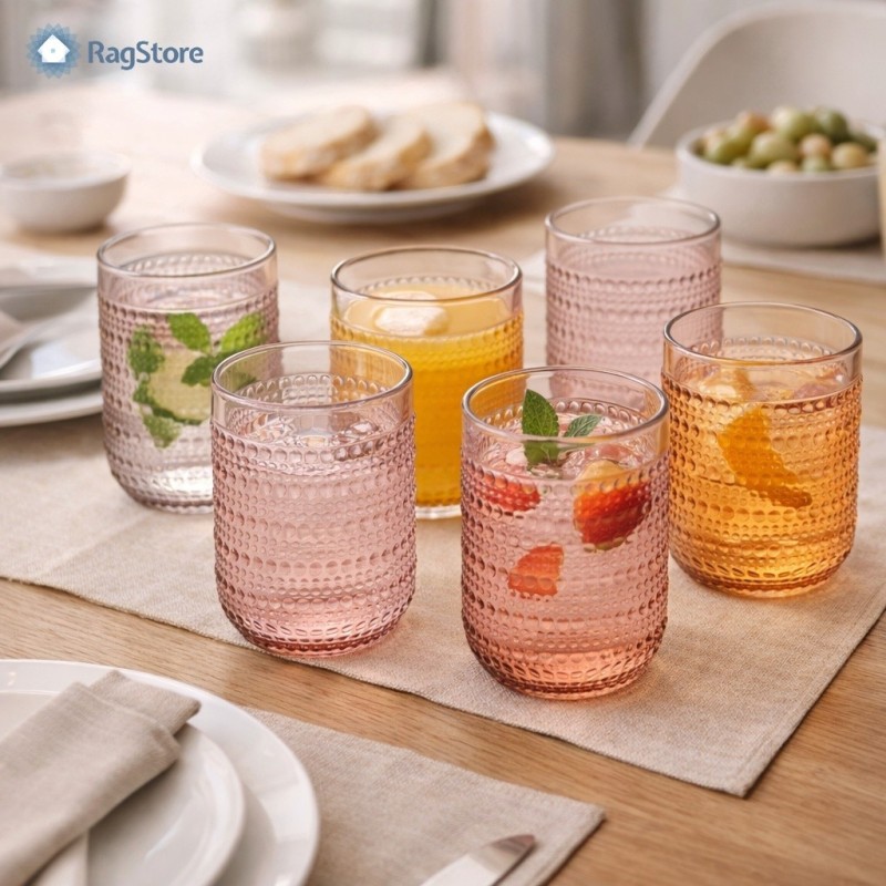 Set 6 bicchieri in vetro per uso giornaliero colore Rosa - Casa Milano Gioia 260 ml