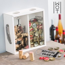 QUADRO PER TAPPI BOTTIGLIE VINO E BIRRA CM 23x22 CON CAVATAPPI