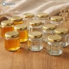 Confezione da 12 vasetti in vetro esagonali da 45 ml con tappi oro, soluzione completa per bomboniere miele