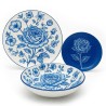 Servizio piatti da tavola in porcellana Rose Blu 18 pezzi con decoro floreale blu, composto da  piano, fondo e frutta