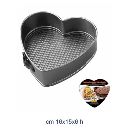 Teglia a cuore con cerniera antiaderente in acciaio cm 16x15x6 per dolci monoporzione e mini torte