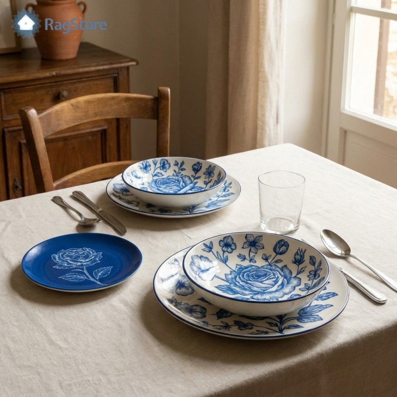 Servizio Piatti Porcellana Rose Blu 18 Pz - Piatti Tavola | RagStore