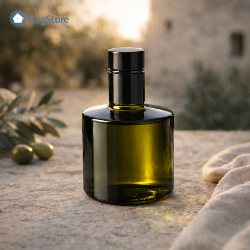Bottiglia Vanessa 250 ml vetro verde con tappo nero, ideale per bomboniera olio extravergine