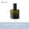 Dimensioni bottiglia Vanessa 250 ml: vetro verde Ø 8 cm, altezza 12,7 cm con tappo Guala nero