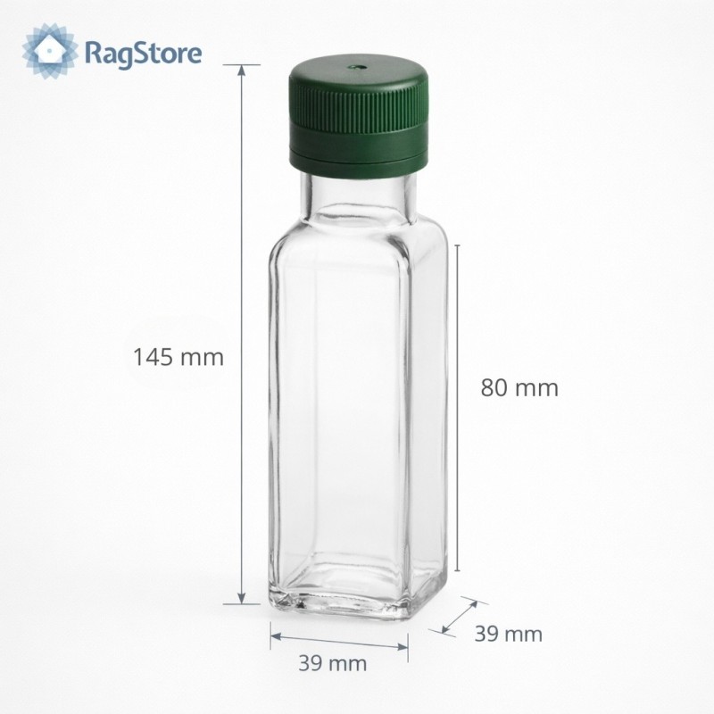 Dimensioni bottiglia marasca 100 ml trasparente con versatore per alimenti