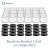 Set di 24 vasetti in vetro trasparente Minimal da 212 ml completi di tappi neri