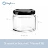 Dimensioni barattolo Minimal 212 ml: altezza 72,6 mm e diametro 73,4 mm con tappo nero