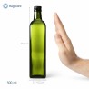 Bottiglia per olio Marasca quadrata 500 ml con indicazione dimensioni e scala mano, vetro UVAG