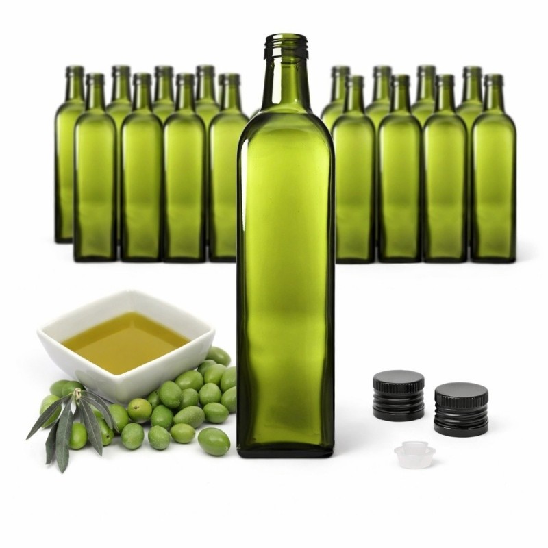 Set 20 bottiglie marasca per olio da 750ml completa di tappi a vite con salva goccia