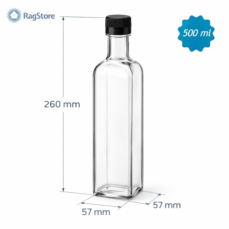 Dimensioni della bottiglia quadrata marasca da 500 ml trasparente