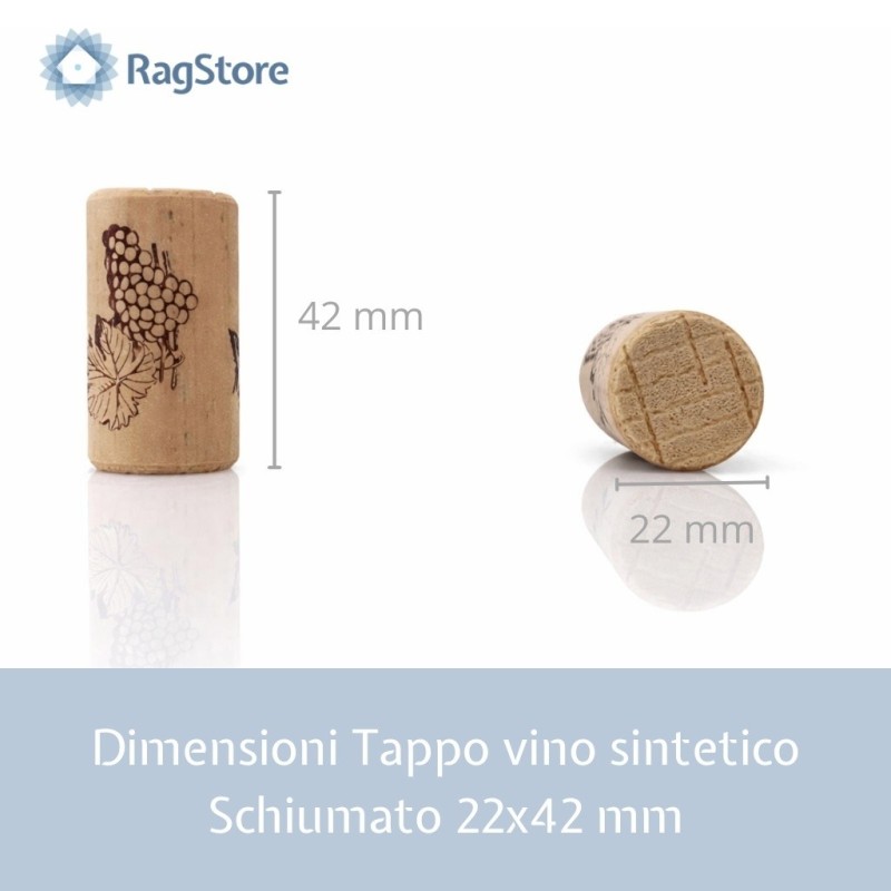 Dimensioni tappo vino sintetico schiumato da 22x42 mm