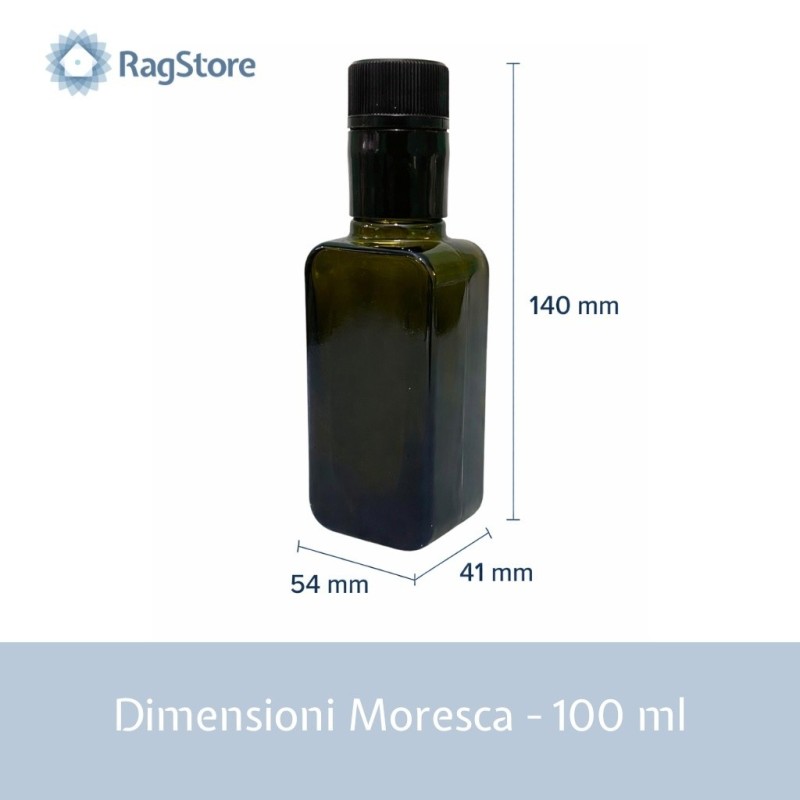 Dimensioni bottiglia Moresca da 100 ml con tappo nero